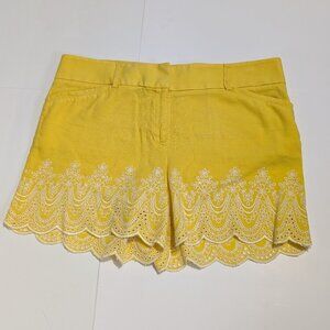 Ann Taylor Loft, The Riviera Short, Yellow w/ white embroider, Linen blend,  s 4